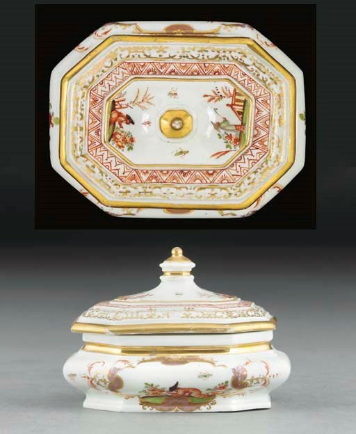 A Böttger rectangular octagonal sugar-box and cover