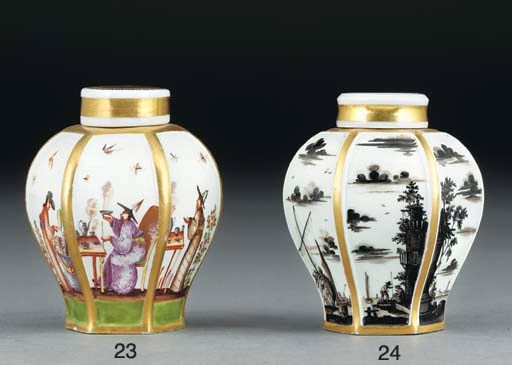A Meissen hexagonal baluster teacaddy and a cover