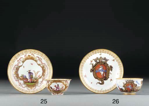 A Meissen armorial teabowl and saucer