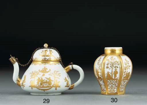 A Böttger silver-gilt-mounted Goldchinesen teapot and domed cover