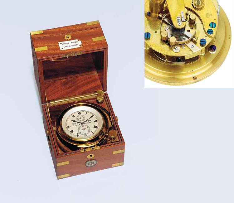 A rare Swiss mahogany cased experimental two-day marine chronometer with pivoted detent escapement