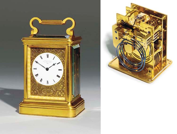 An early Victorian gilt-brass quarter striking giant carriage clock