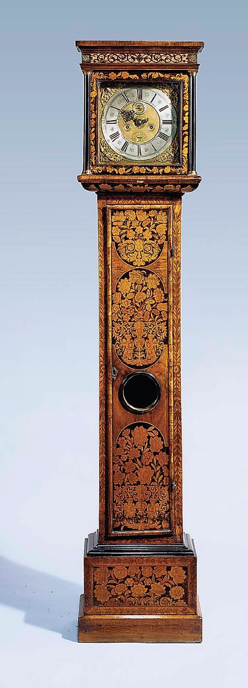 A William and Mary walnut and floral marquetry longcase clock