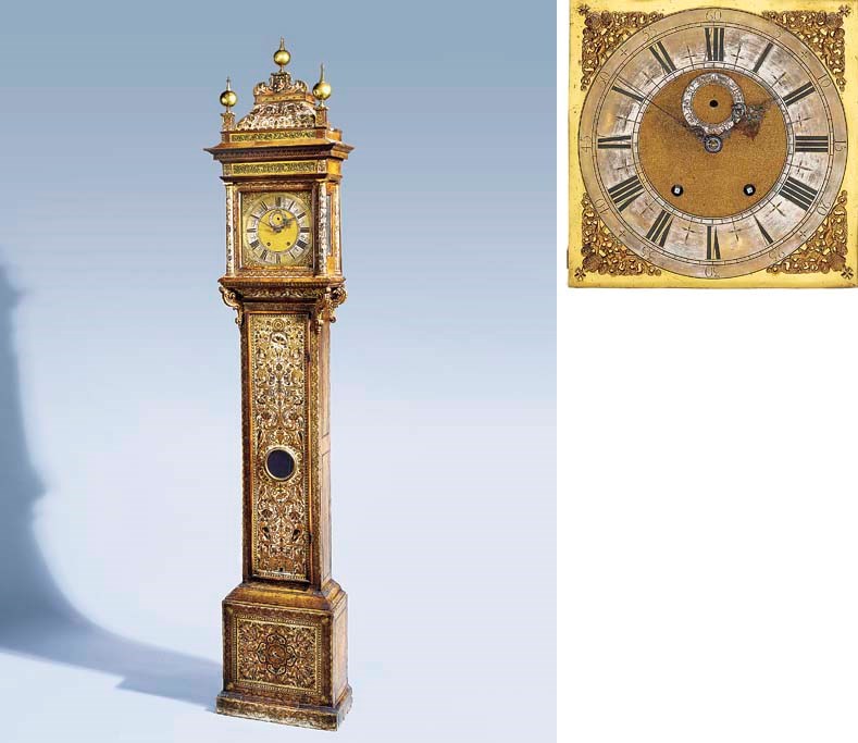 A Queen Anne walnut and faux boulle six-month going longcase clock