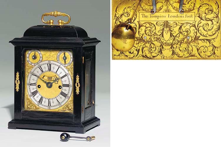 A William and Mary ebony striking table clock with pull quarter repeat