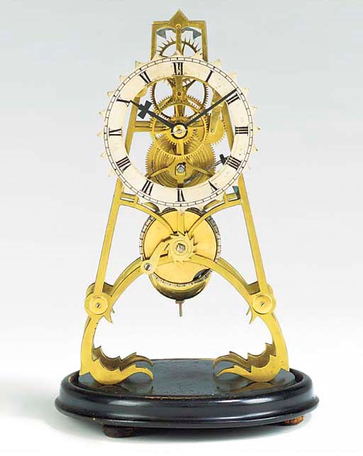 A Victorian brass skeleton timepiece, late 19th century