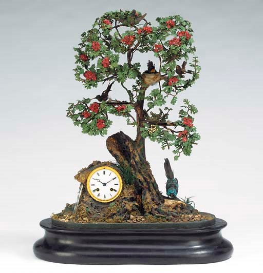 A Napoleon III singing bird automaton table clock, circa 1860