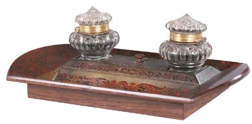 A GEORGE IV ROSEWOOD AND SCARLET BOULLE ENCRIER