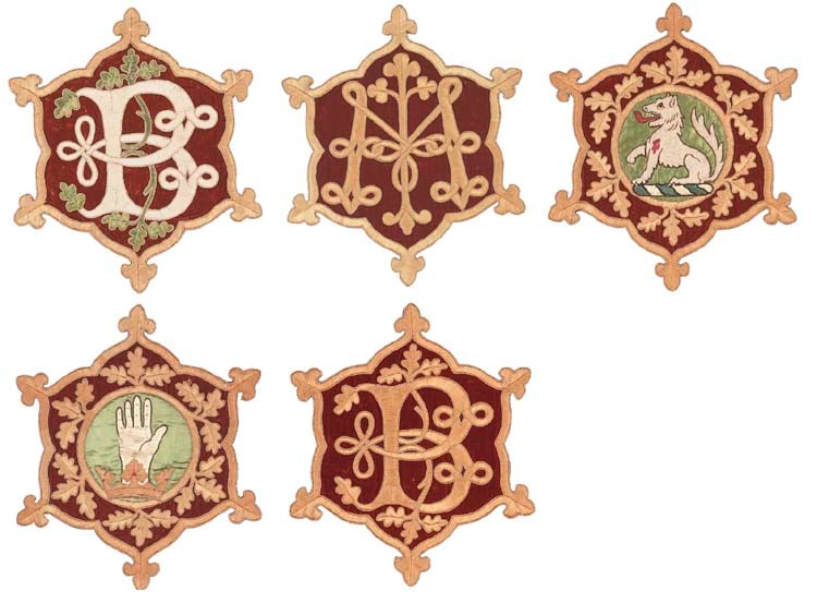 A SERIES OF TWENTY-THREE MYDDELTON ARMORIAL VELVET MEDALLIONS