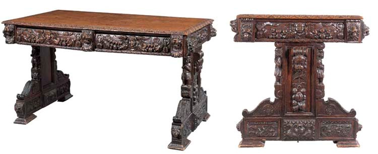 AN EARLY VICTORIAN OAK RECTANGULAR LIBRARY TABLE