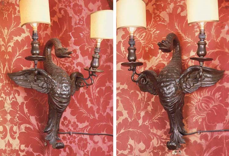 A PAIR OF WILLIAM IV BRONZE MOUNTS, NOW FORMING WALL-LIGHTS