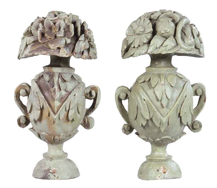 A PAIR OF WELSH GREEN-PAINTED ELM NEWELL POSTS