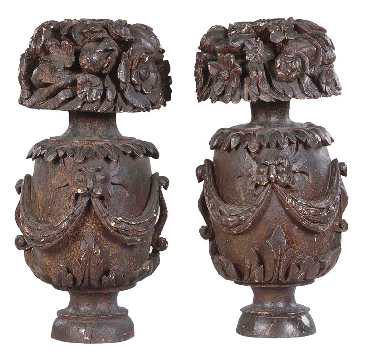 A PAIR OF WELSH CARVED ELM NEWEL POSTS
