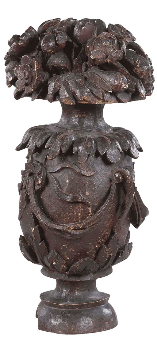 A WELSH BROWN-PAINTED ELM NEWELL POST