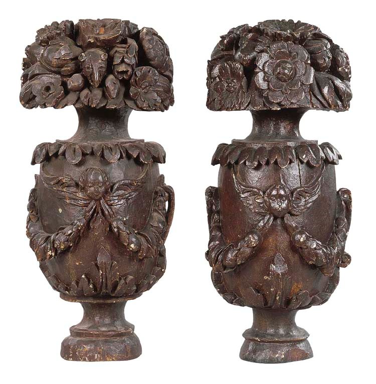 A PAIR OF WELSH BROWN-PAINTED ELM NEWEL POSTS