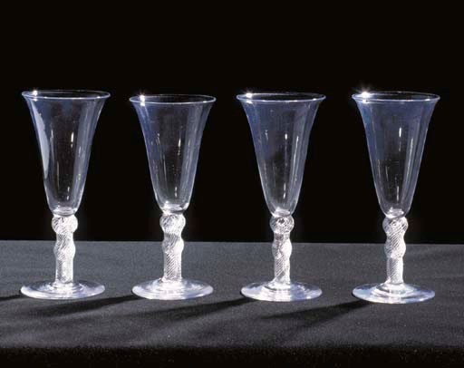 FOUR GOBLETS WITH TALL BELL-SHAPED BOWLS