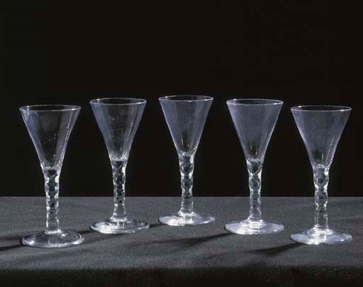 FIVE DRAWN-TRUMPET WINE-GLASSES
