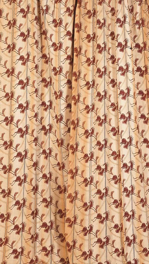 A PAIR OF LINEN CURTAINS