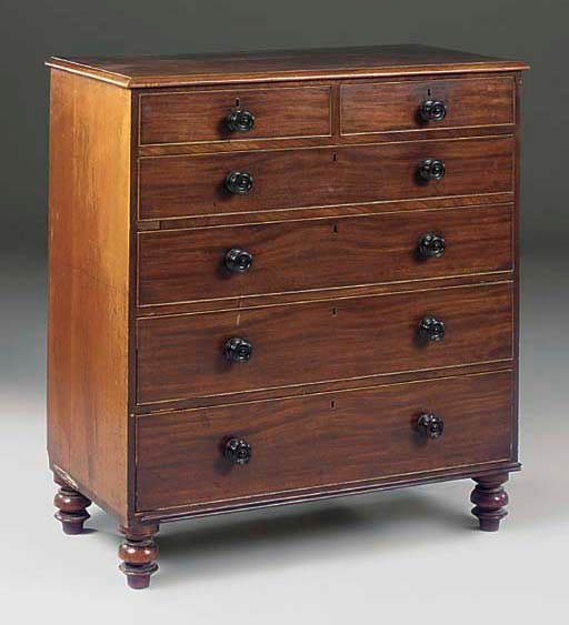 A MAHOGANY CHEST OF DRAWERS
