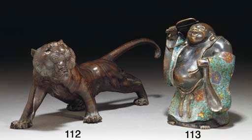 A Japanese bronze and cloisonne model of Buddai, 19th century