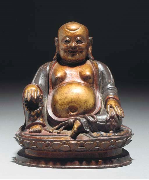 A Chinese lacquered and gilt bronze Budai, 18th Century