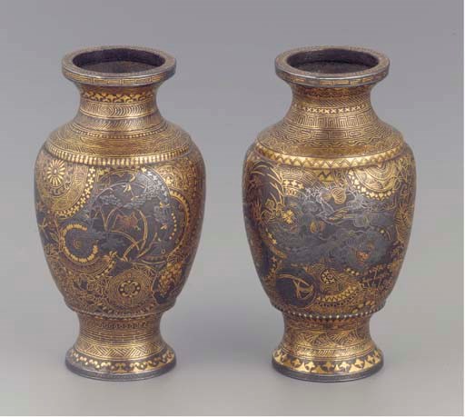 A pair of Japanese komai baluster vases, 19th century