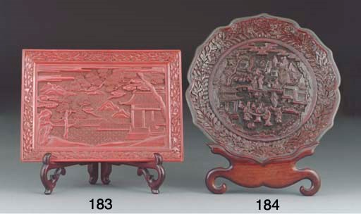 A Chinese dark red lacquer foliated dish, 19th/20th century