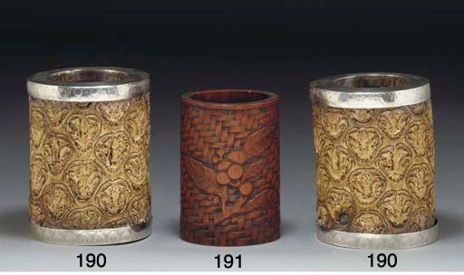 A Chinese bamboo cylindrical brushpot, 19th century
