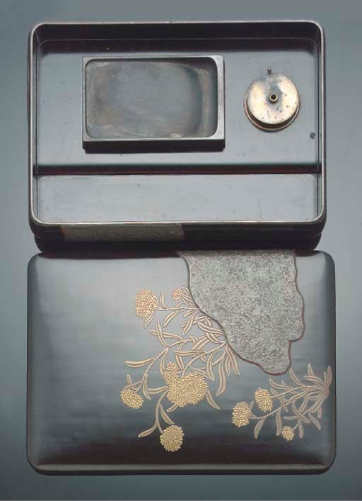 A Japanese black lacquer suzuribako, 19th century