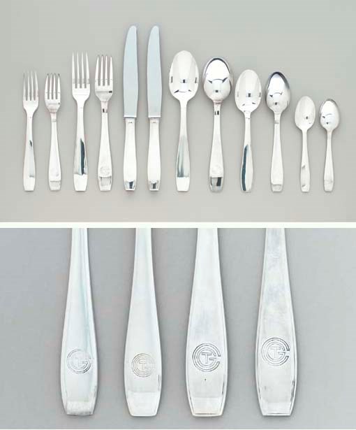Twelve 7 piece 1st class flatware place settings used on board the S.S. Normandie