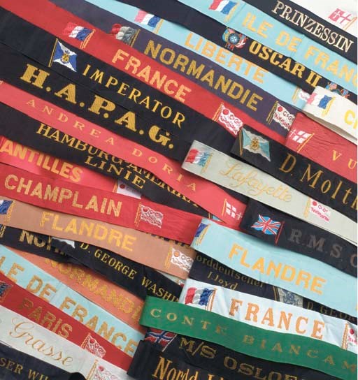 A group of 50 gala ribbons from various ships