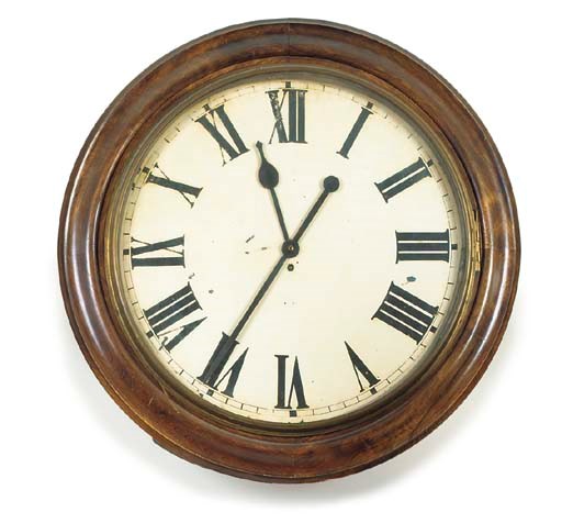 A LARGE ENGLISH MAHOGANY WALL CLOCK