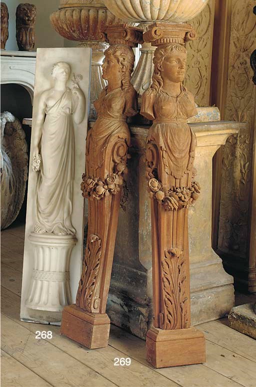 A pair of English mahogany chimneypiece jamb pilasters