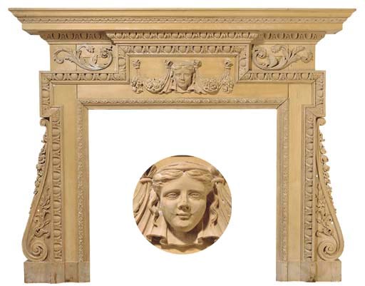 AN ENGLISH LIMEWOOD CHIMNEYPIECE