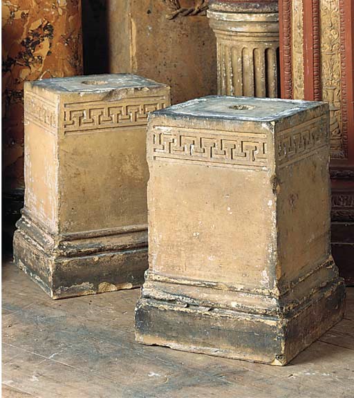 A PAIR OF ENGLISH TERRACOTTA PEDESTALS