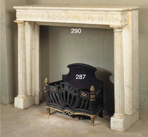A WHITE MARBLE CHIMNEYPIECE