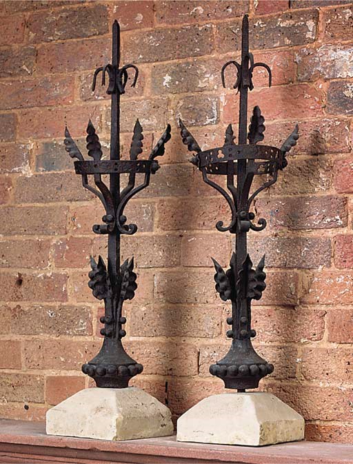 A PAIR OF ENGLISH WROUGHT IRON ARCHITECTURAL FINIALS