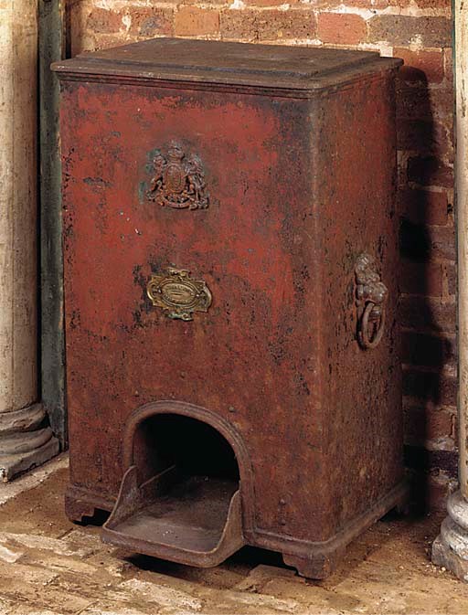 AN ENGLISH SHEET IRON PATENT COAL SCUTTLE
