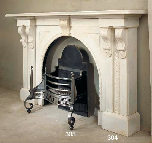 AN ENGLISH WROUGHT AND CAST IRON FIREGRATE
