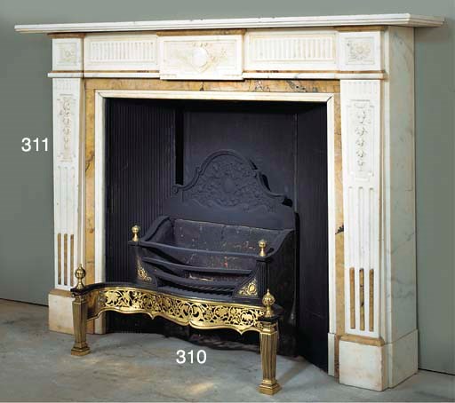 AN ENGLISH CAST IRON AND BRASS FIREGRATE