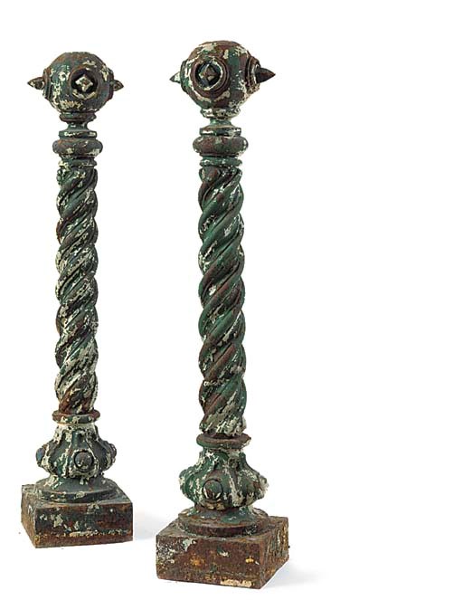 A PAIR OF ENGLISH CAST IRON PIER LAMP STANDS