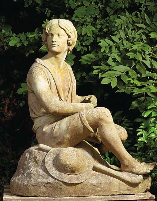 AN ENGLISH ARTIFICIAL STONE FIGURE OF A SHEPHERD BOY
