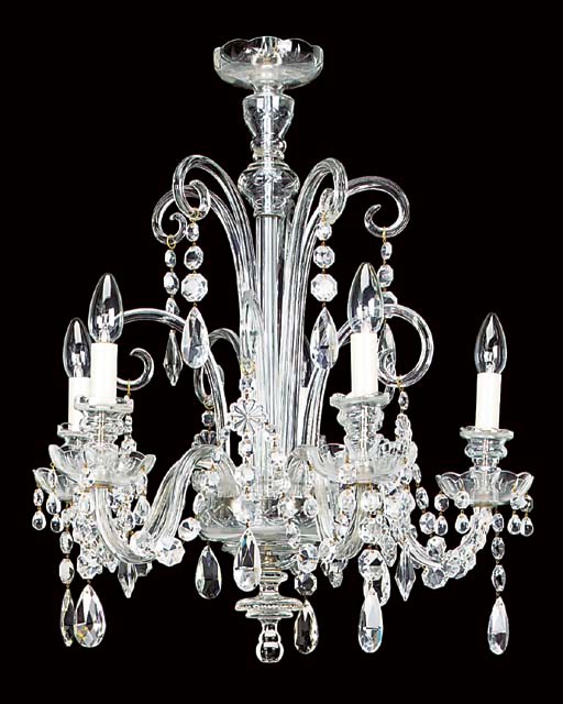 A Continental glass five light chandelier