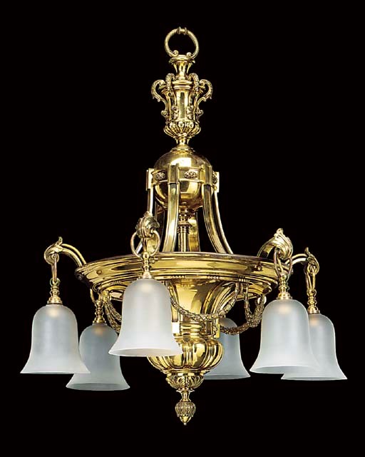 A gilt brass six light electrolier