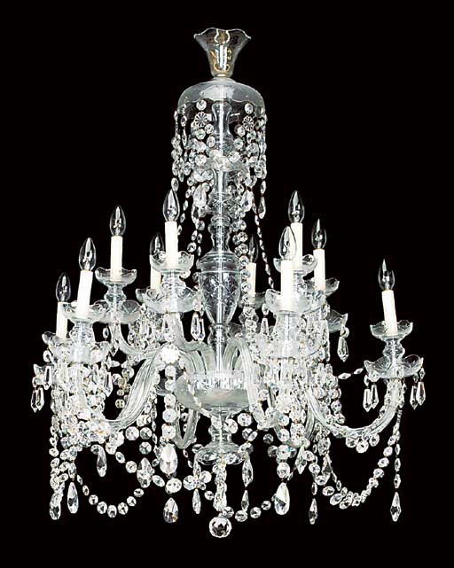 A Continental cut glass twelve light chandelier