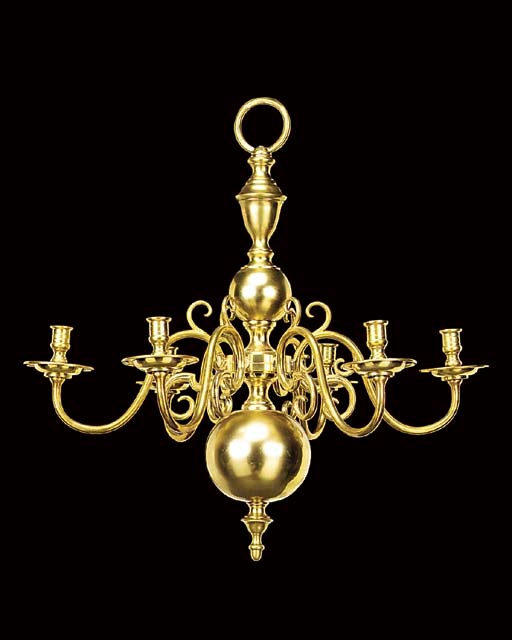 A brass six light chandelier