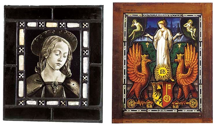 A stained and leaded glass panel