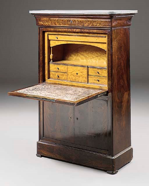A GERMAN MAHOGANY SECRETAIRE ABBATANT