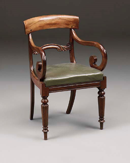 A WILLIAM IV MAHOGANY OPEN ARMCHAIR