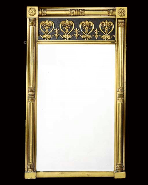 A REGENCY GILTWOOD AND COMPOSITION OVERMANTEL MIRROR
